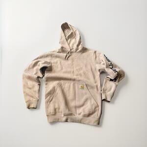 Carhartt K288 Hoodie XS Beige Tan Loose Fit Logo Sleeve Pullover Sweatshirt